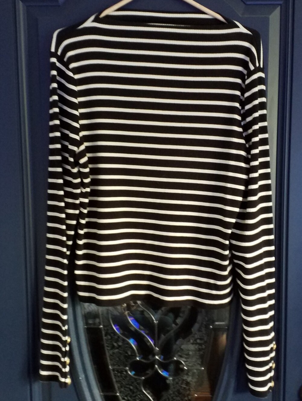 J. Crew Black and White Striped Long-Sleeve Top